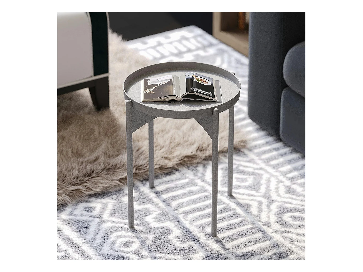 Petite table ronde grise design & plateau assorti SFAX