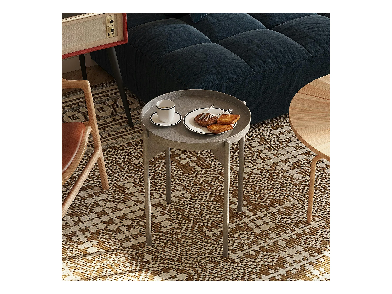 Petite table ronde grise design & plateau assorti SFAX