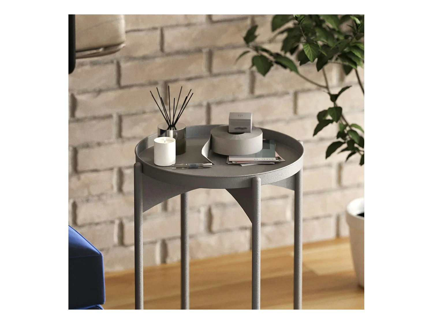 Petite table ronde grise design & plateau assorti SFAX