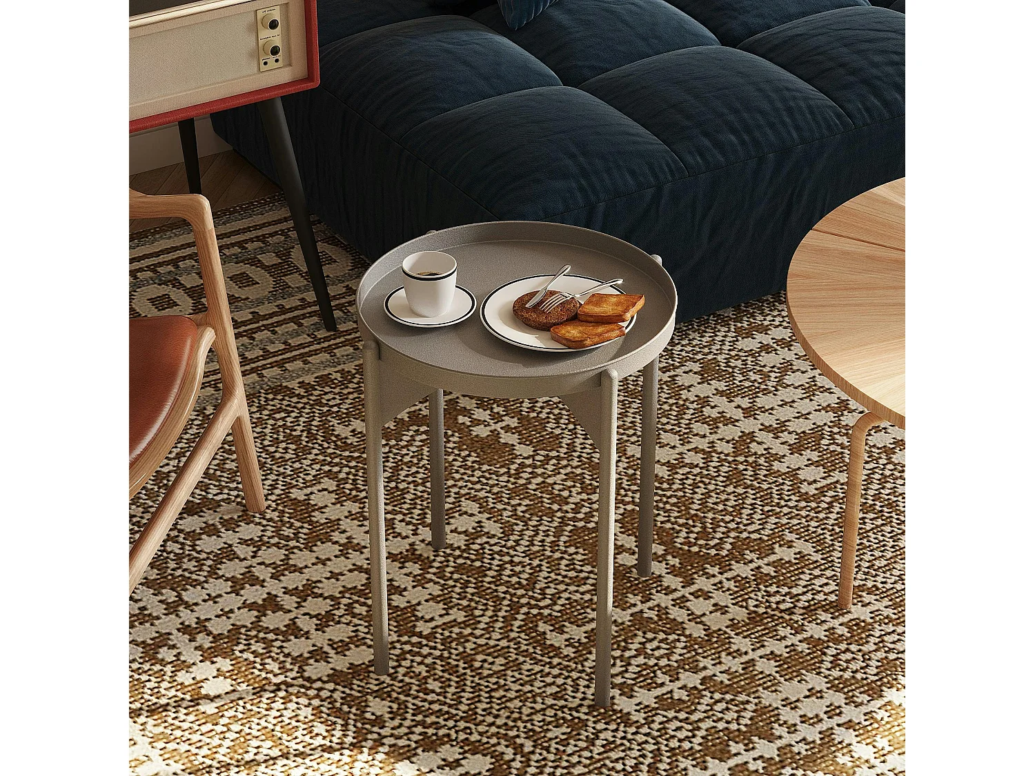 Petite table ronde grise design & plateau assorti SFAX