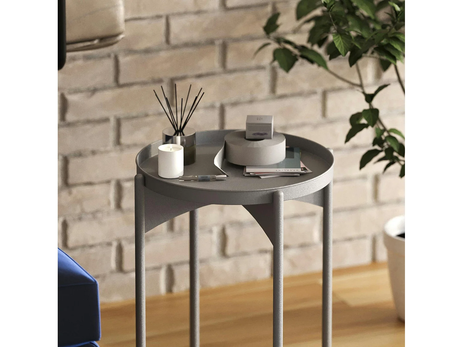 Petite table ronde grise design & plateau assorti SFAX