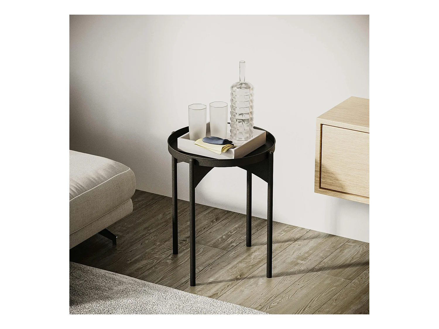 Petite table ronde noire design & plateau assorti SFAX