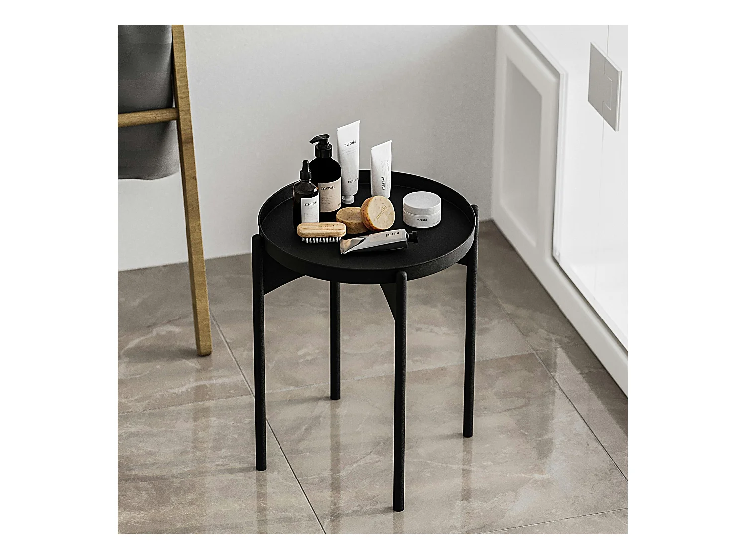Petite table ronde noire design & plateau assorti SFAX