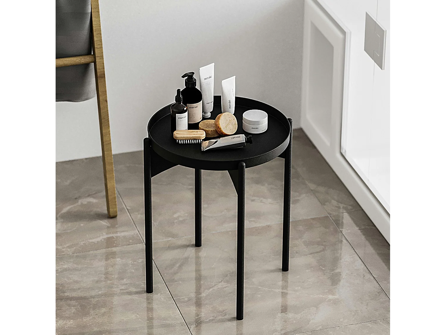 Petite table ronde noire design & plateau assorti SFAX