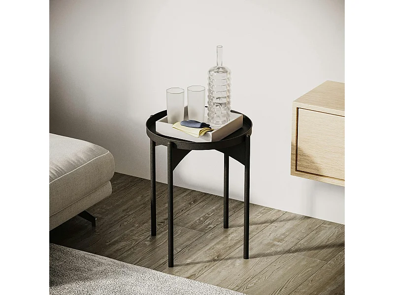Petite table ronde noire design & plateau assorti SFAX