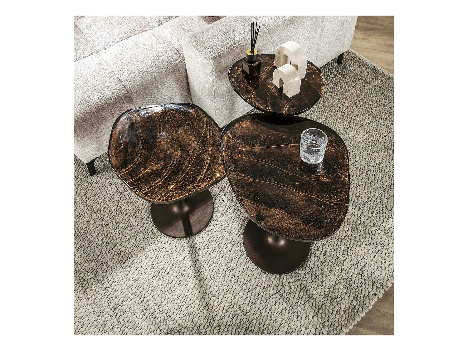 Bout de canapé verre – finition cuivre antique, 60 cm LAGUNA