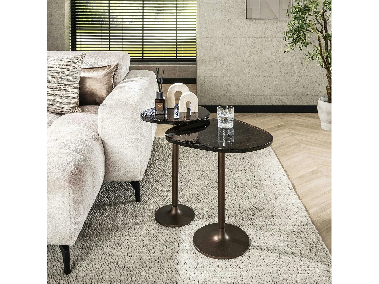 Bout de canapé verre – finition cuivre antique, 60 cm LAGUNA