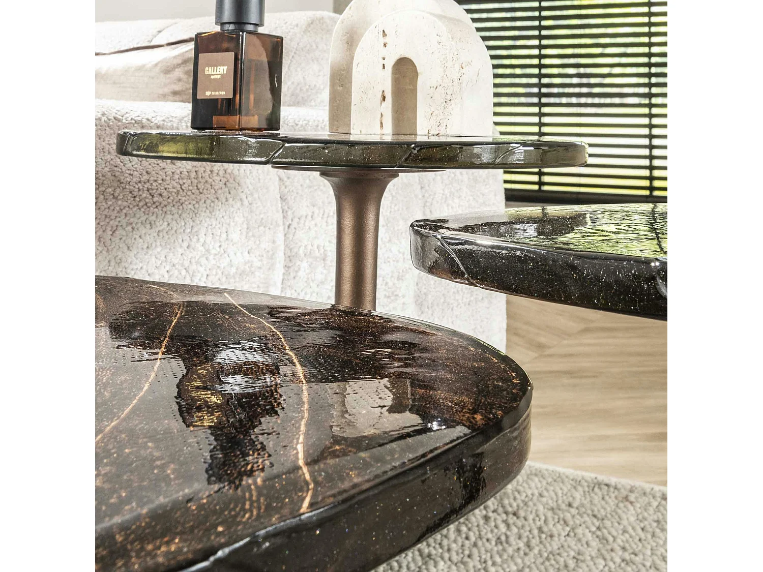 Bout de canapé verre – finition cuivre antique, 60 cm LAGUNA