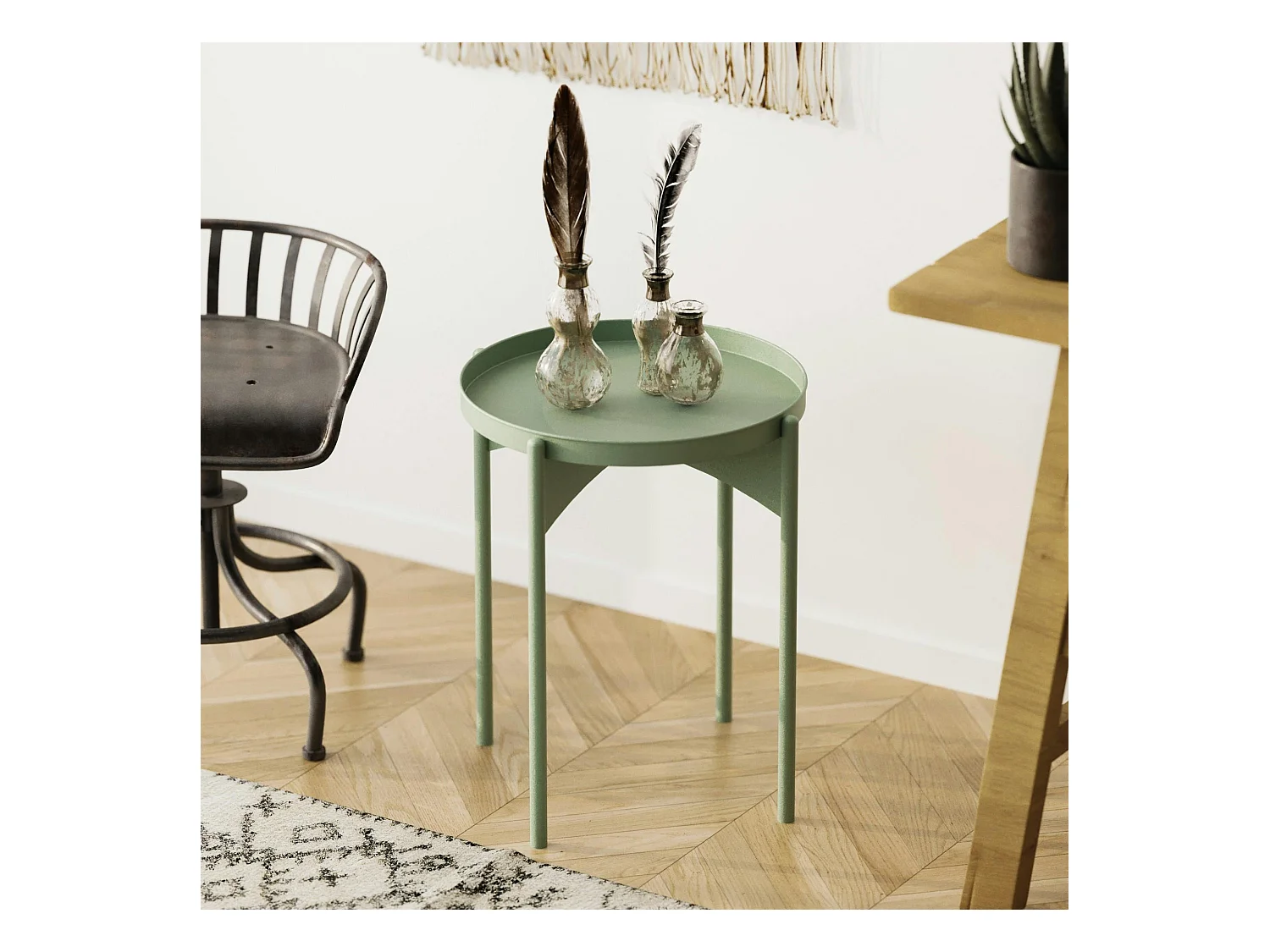 Petite table ronde verte design & plateau assorti SFAX