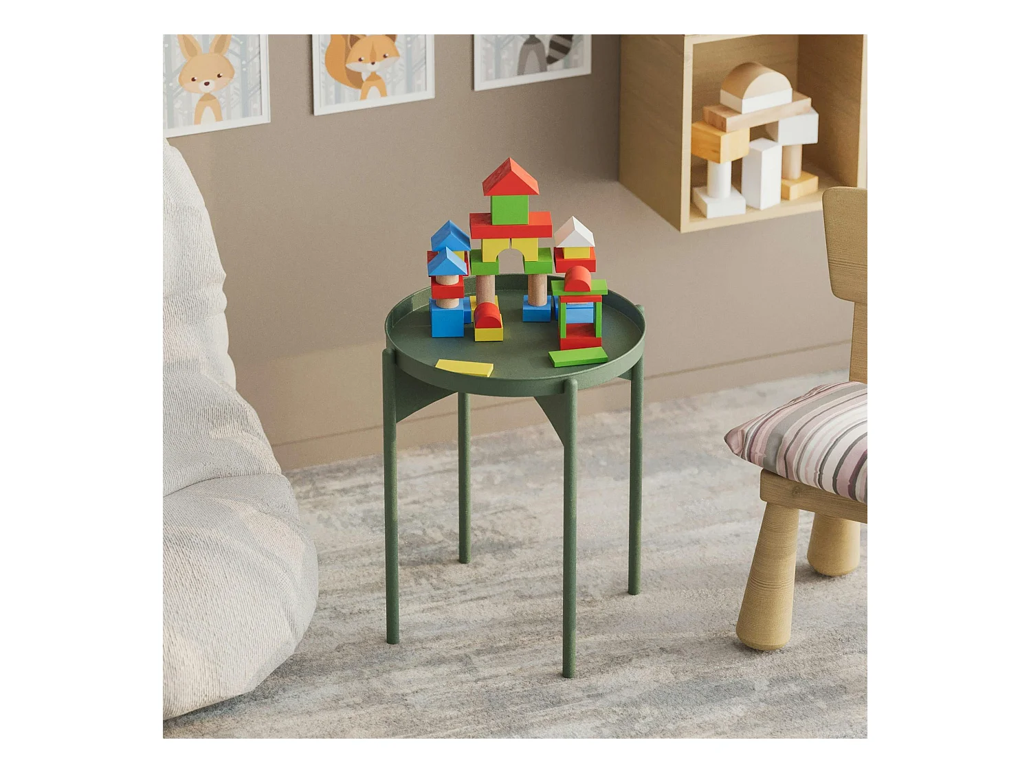 Petite table ronde verte design & plateau assorti SFAX