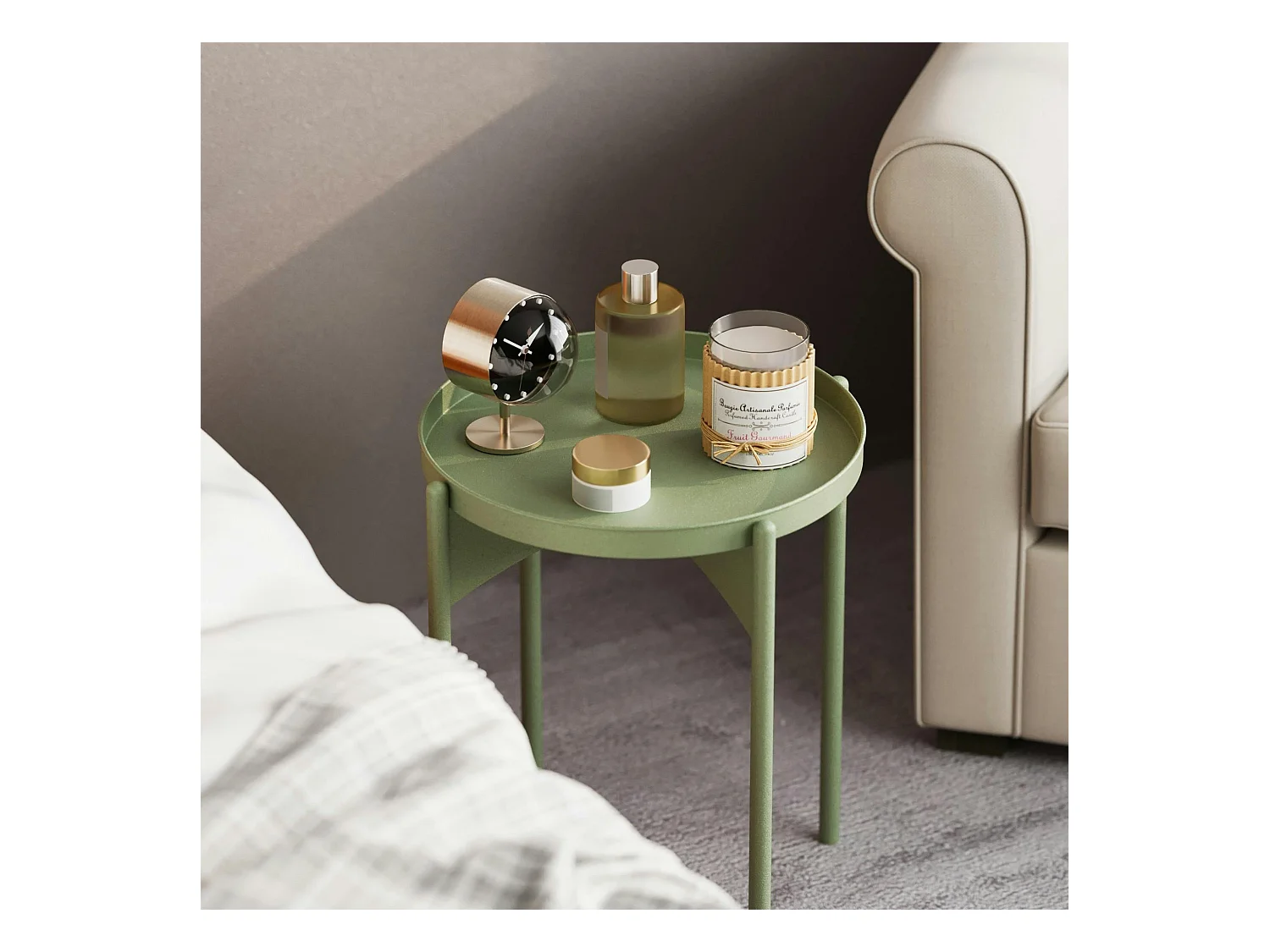 Petite table ronde verte design & plateau assorti SFAX