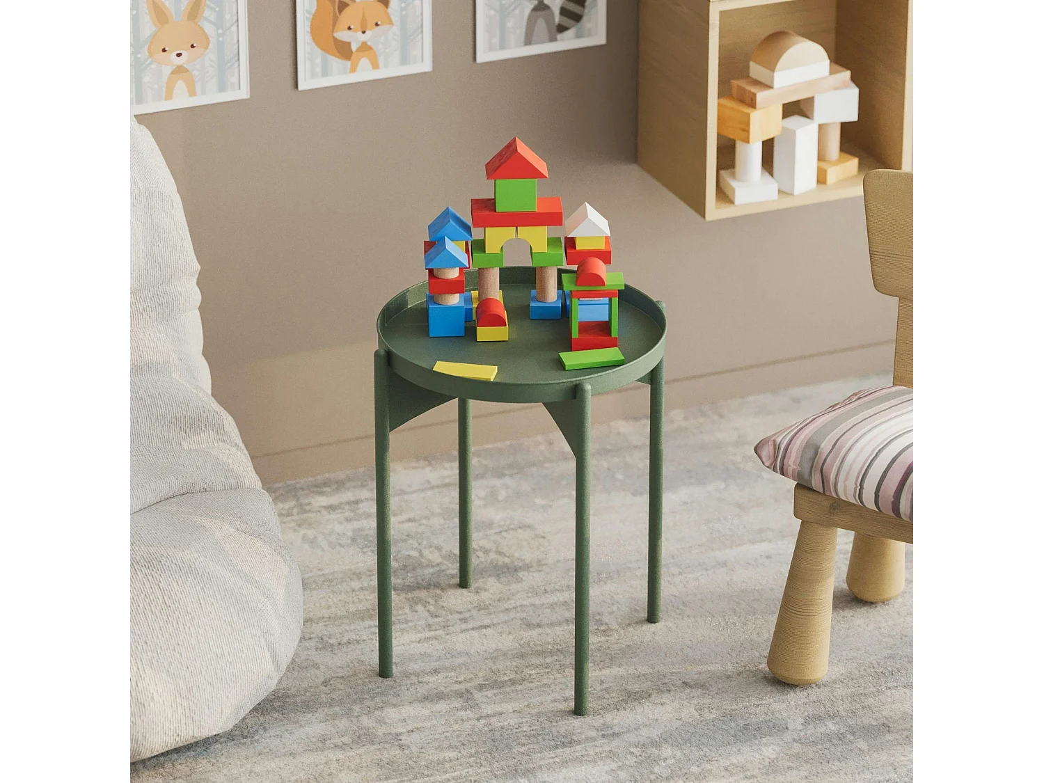 Petite table ronde verte design & plateau assorti SFAX