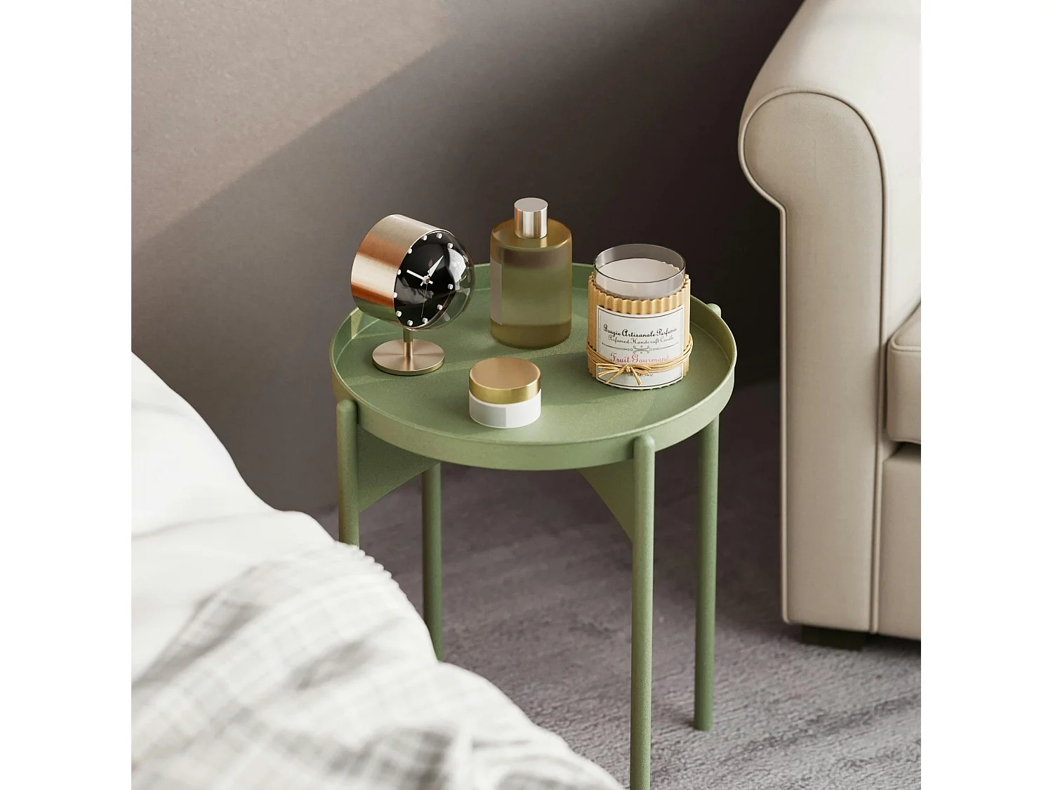 Petite table ronde verte design & plateau assorti SFAX