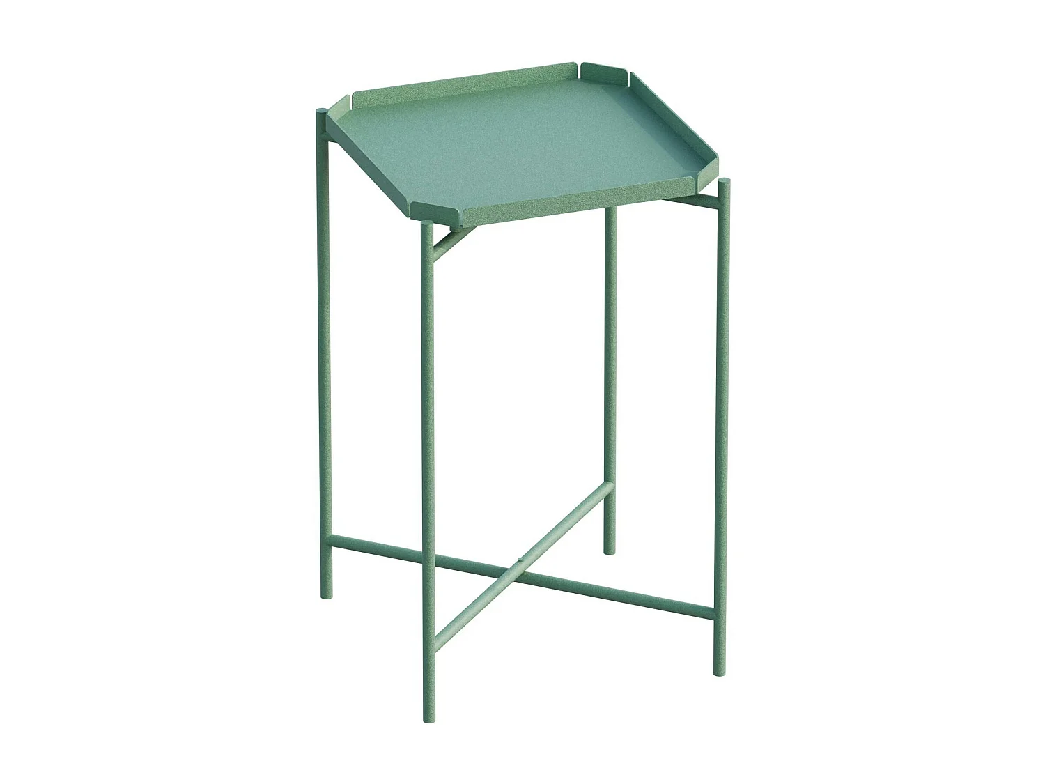 Petite table d’appoint verte carrée, pieds croisés SFAX