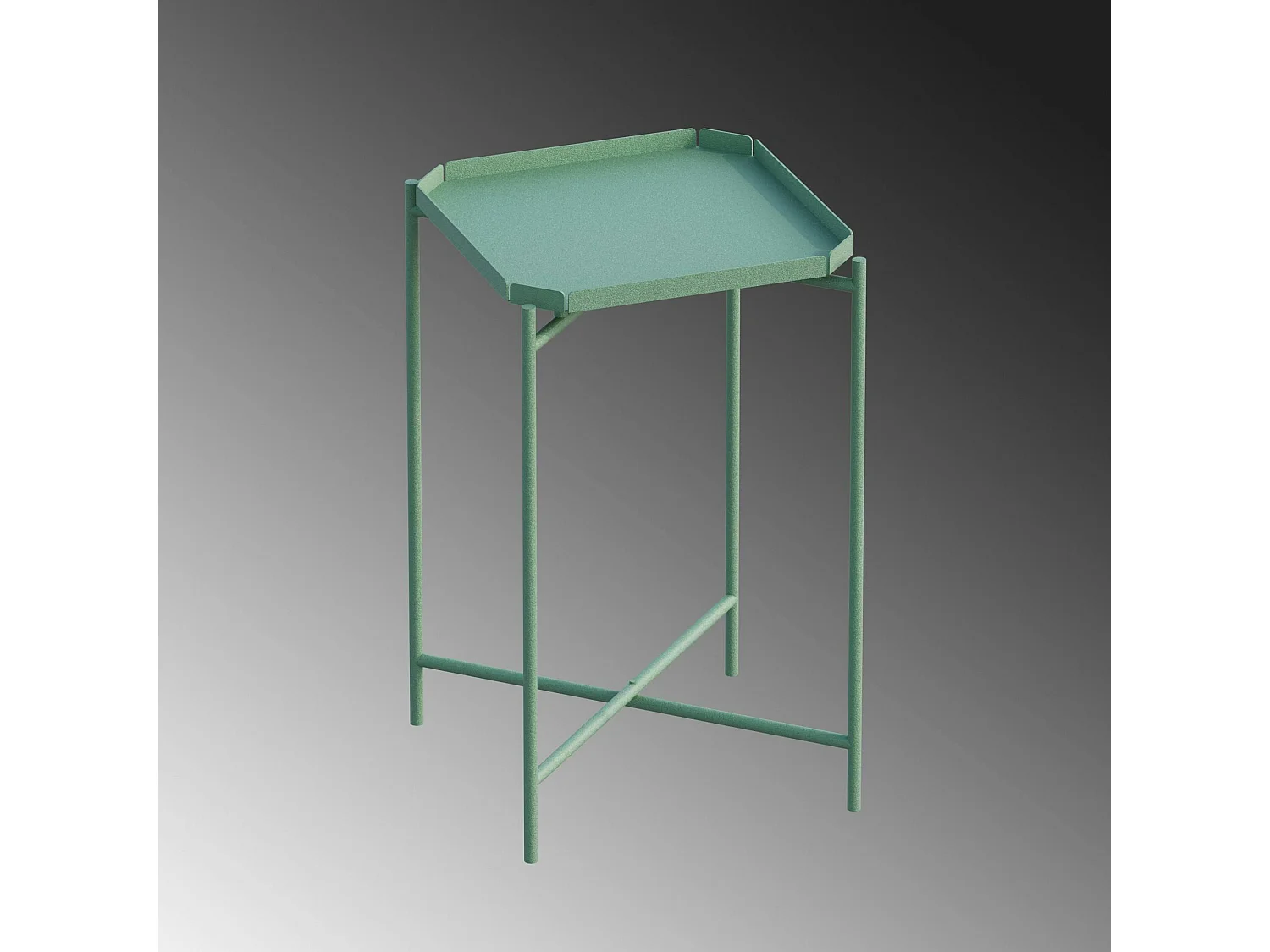 Petite table d’appoint verte carrée, pieds croisés SFAX