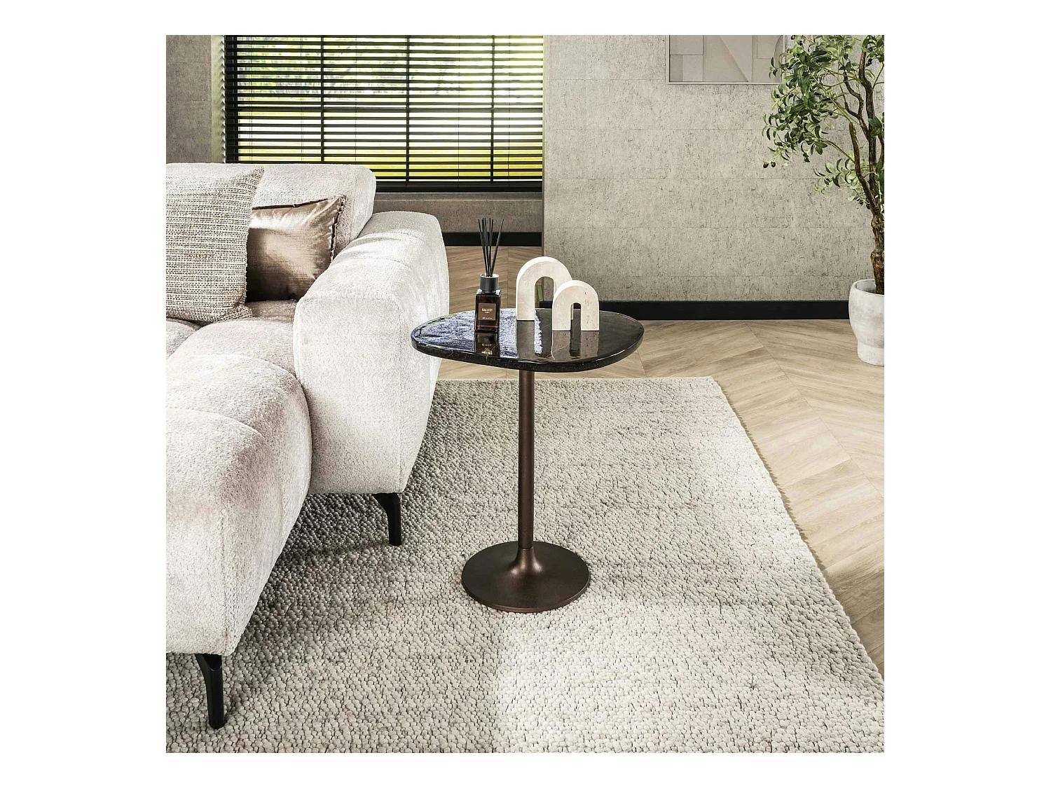 Bout de canapé verre – finition cuivre antique, 55 cm LAGUNA