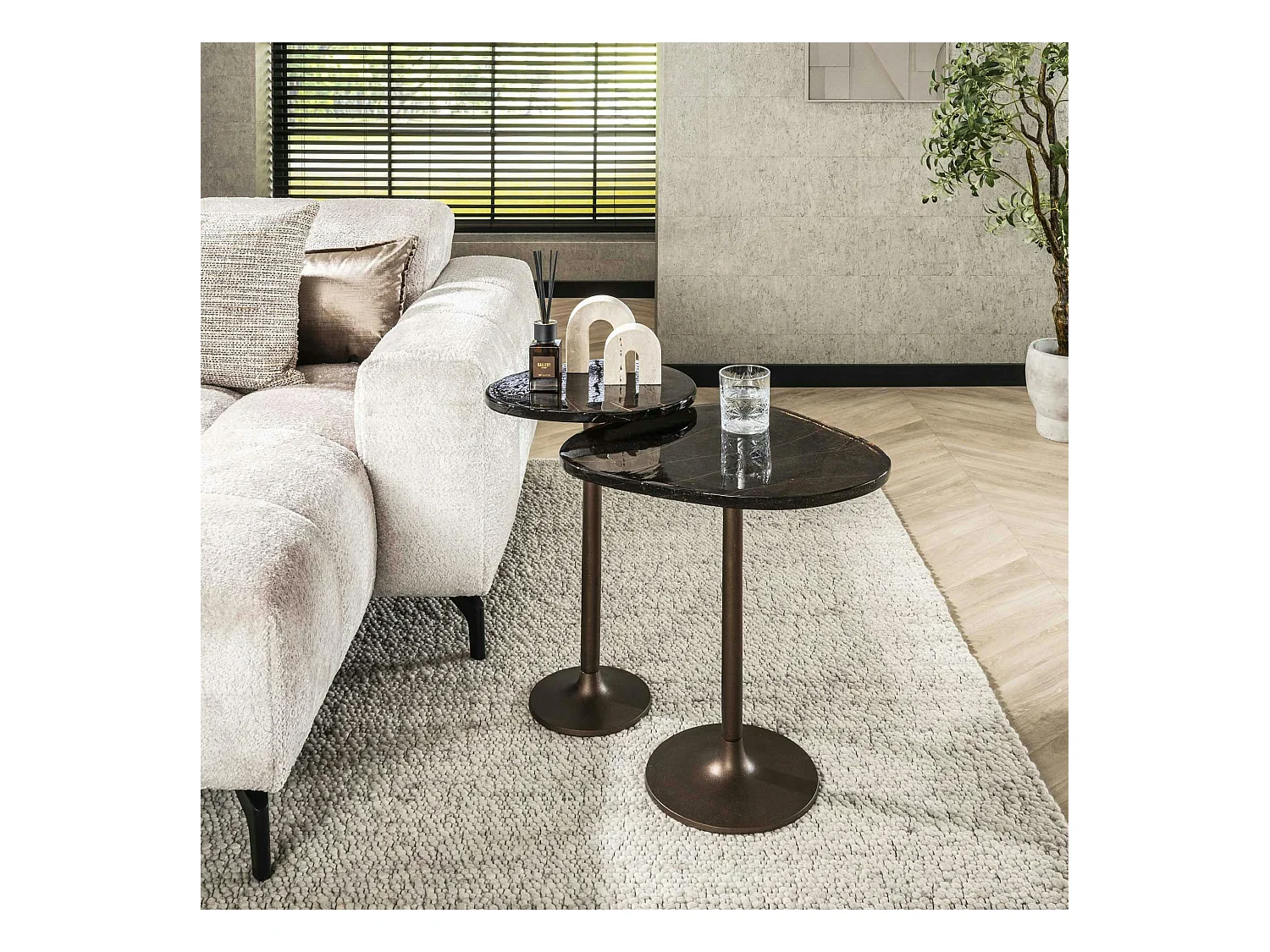 Bout de canapé verre – finition cuivre antique, 55 cm LAGUNA