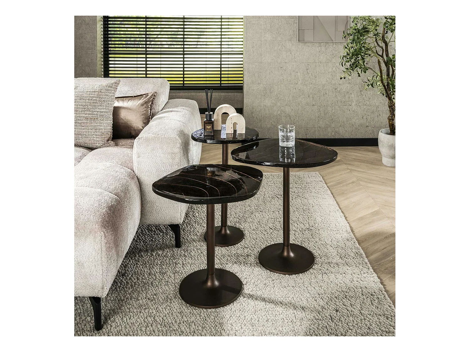 Bout de canapé verre – finition cuivre antique, 55 cm LAGUNA