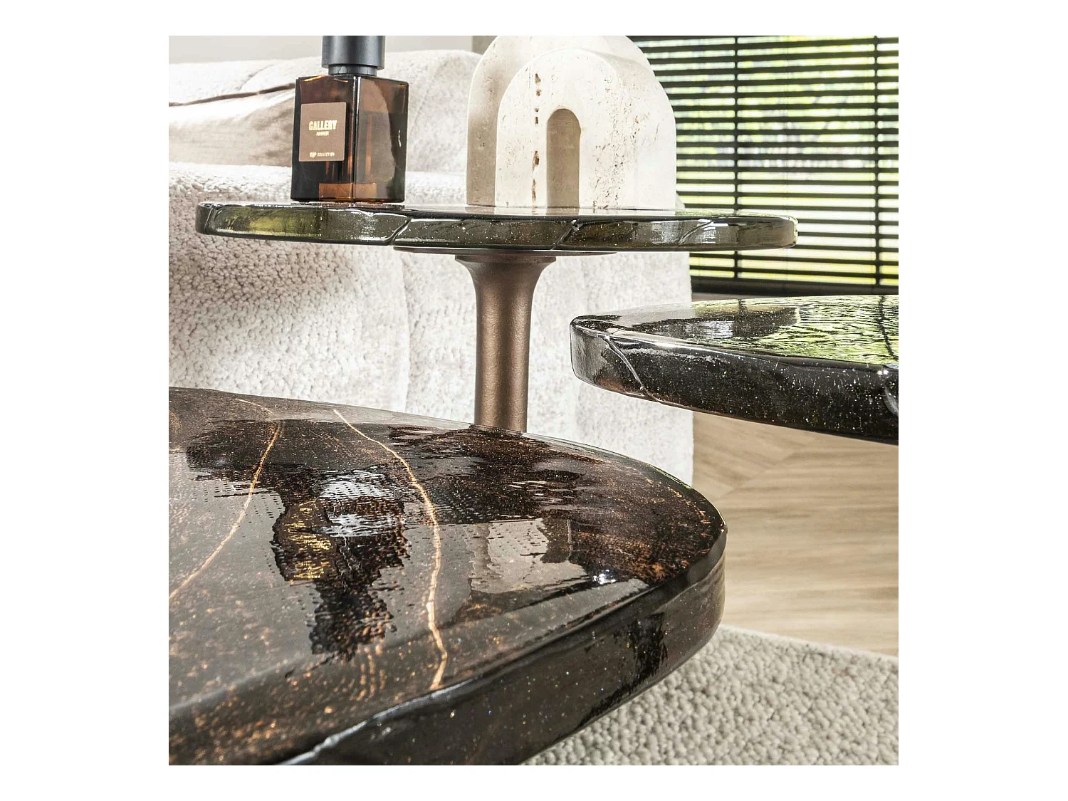 Bout de canapé verre – finition cuivre antique, 55 cm LAGUNA