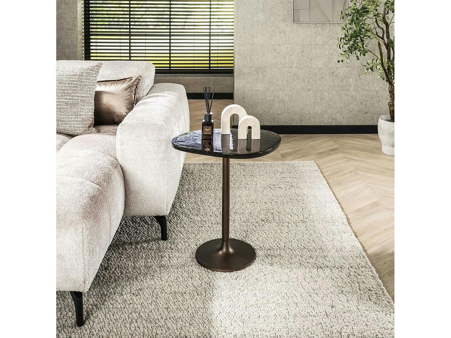 Bout de canapé verre – finition cuivre antique, 55 cm LAGUNA