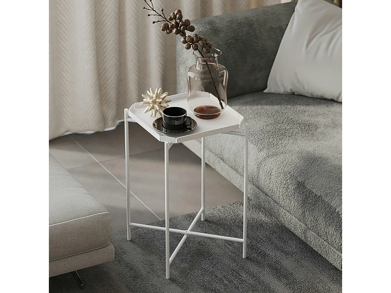 Petite table d’appoint blanche carrée, pieds croisés SFAX