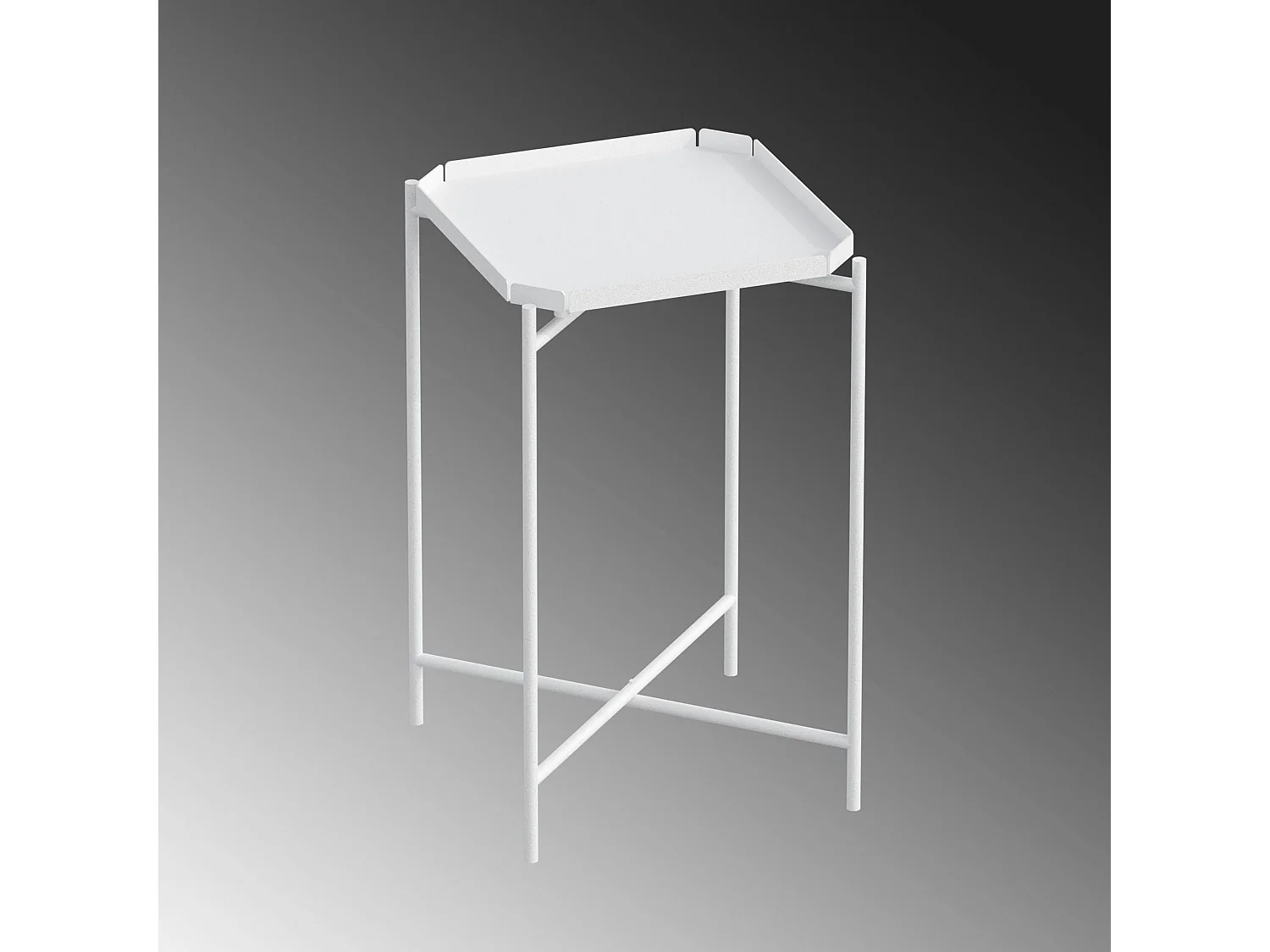 Petite table d’appoint blanche carrée, pieds croisés SFAX