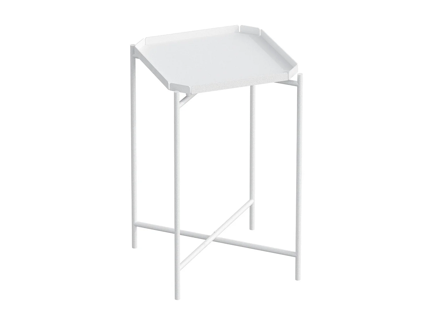 Petite table d’appoint blanche carrée, pieds croisés SFAX