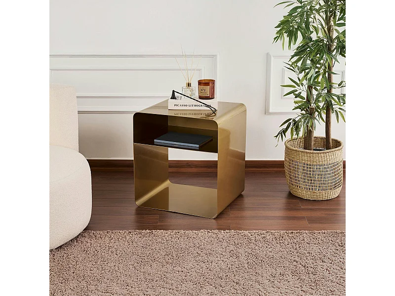 Table d’appoint design métal doré – forme cube SFAX