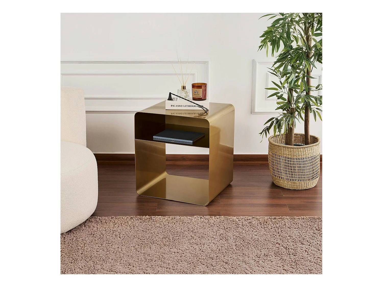 Table d’appoint design métal doré – forme cube SFAX