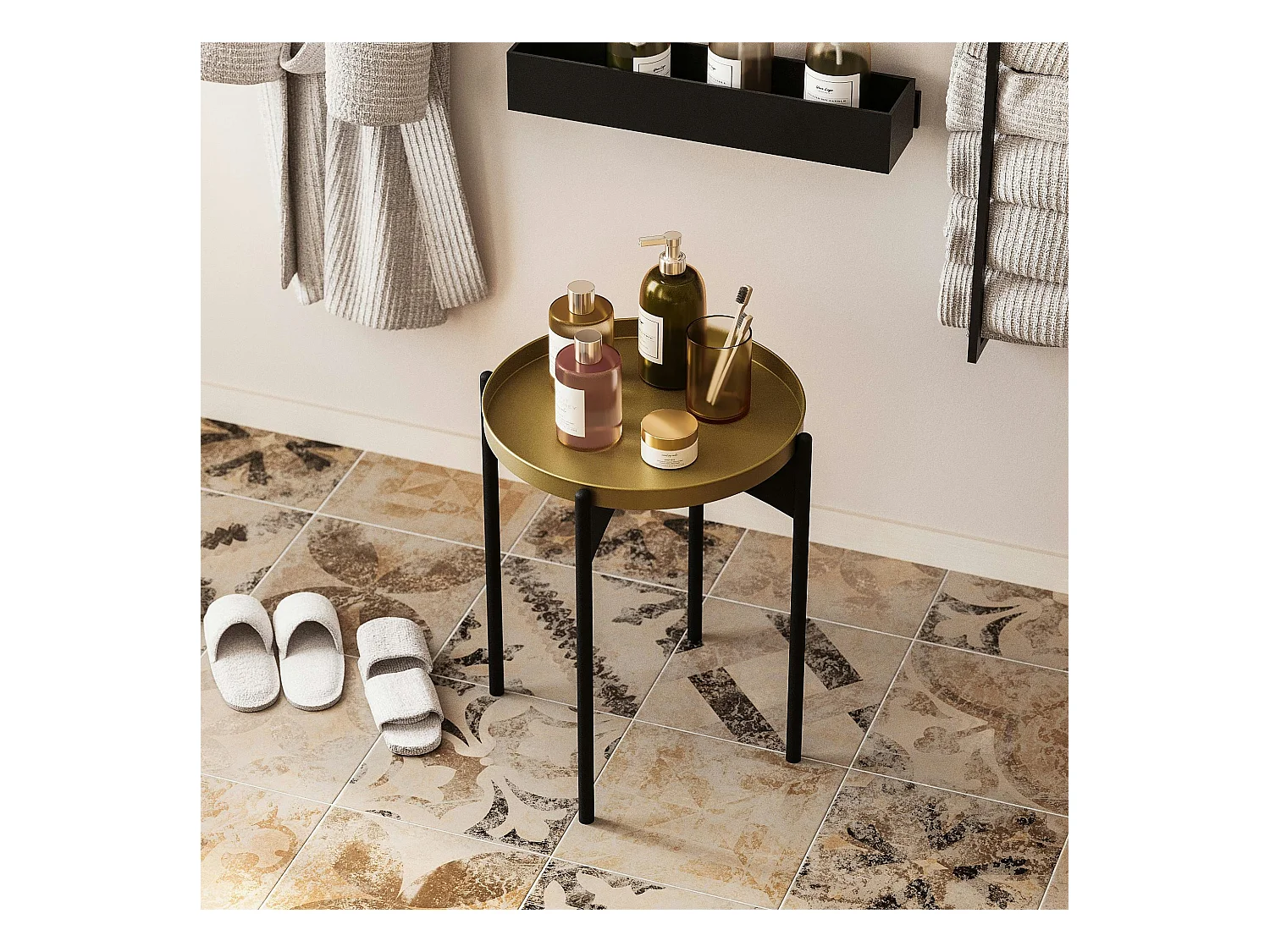 Petite table ronde noire design & plateau doré SFAX