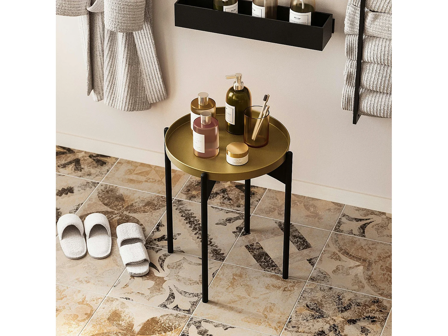 Petite table ronde noire design & plateau doré SFAX