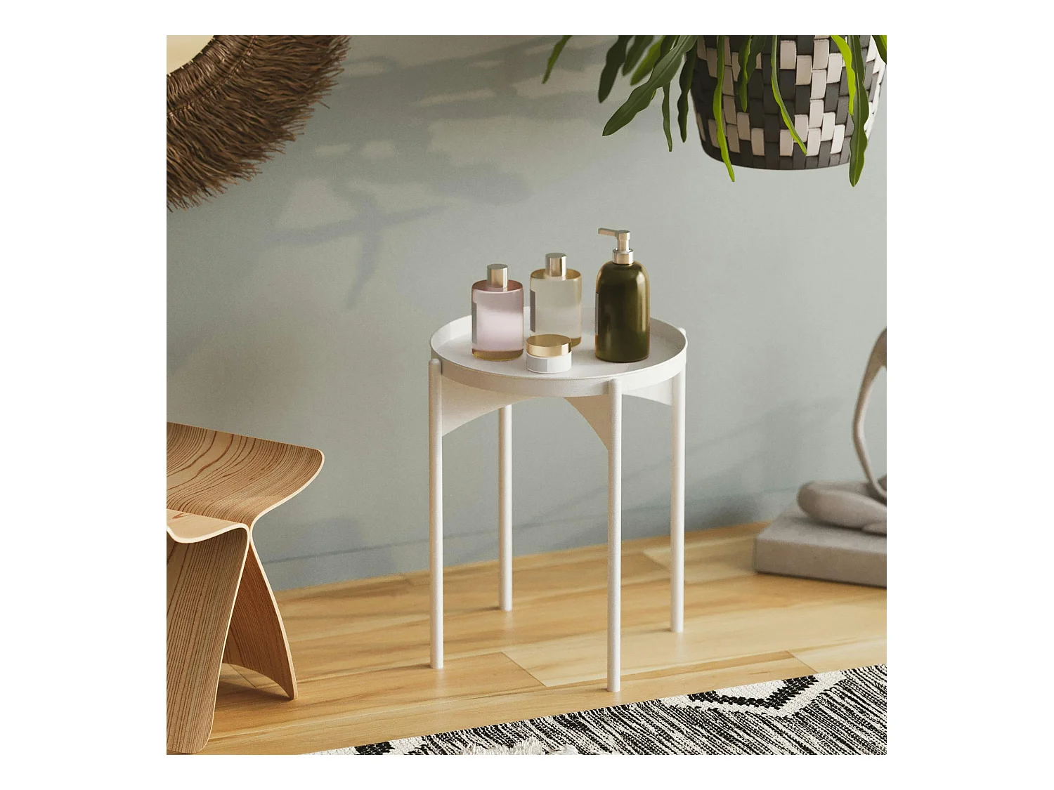 Petite table ronde blanche design & plateau assorti SFAX