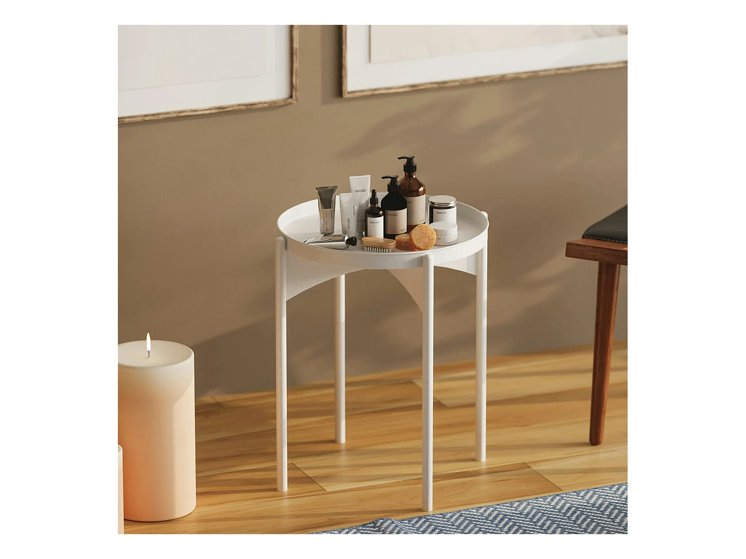 Petite table ronde blanche design & plateau assorti SFAX