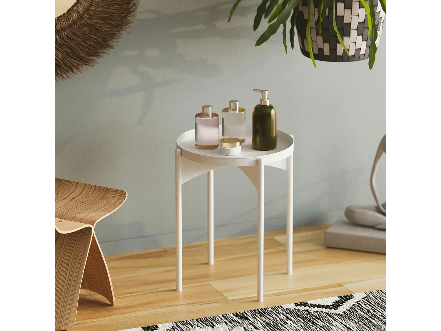 Petite table ronde blanche design & plateau assorti SFAX