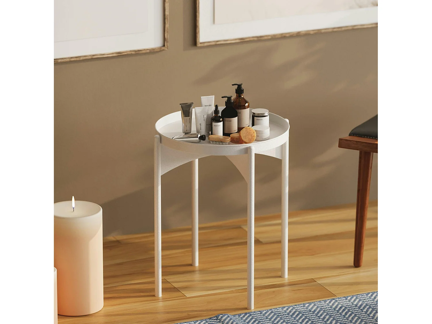 Petite table ronde blanche design & plateau assorti SFAX