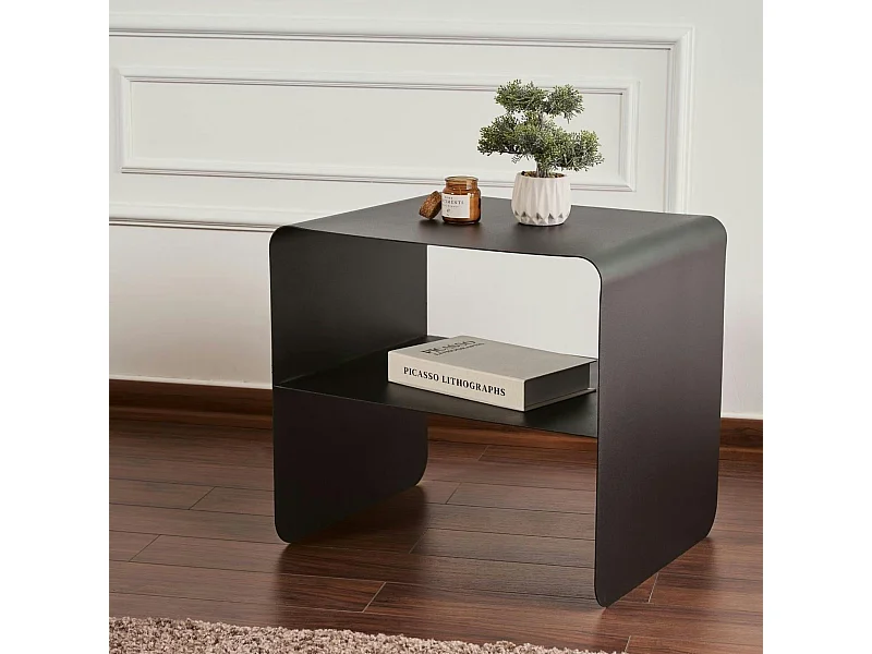 Table d’appoint design métal noir – 2 plateaux SFAX