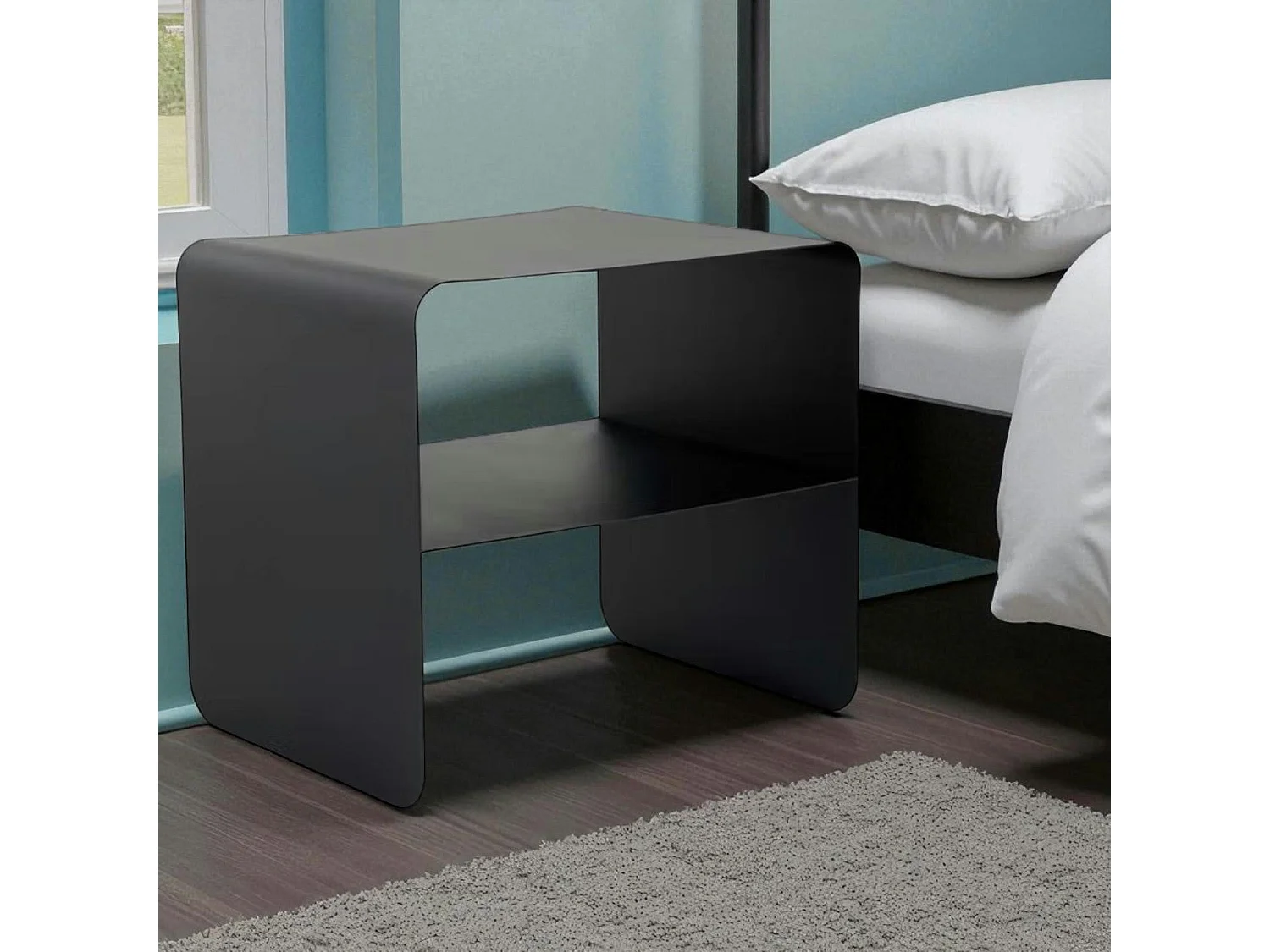 Table d’appoint design métal noir – 2 plateaux SFAX