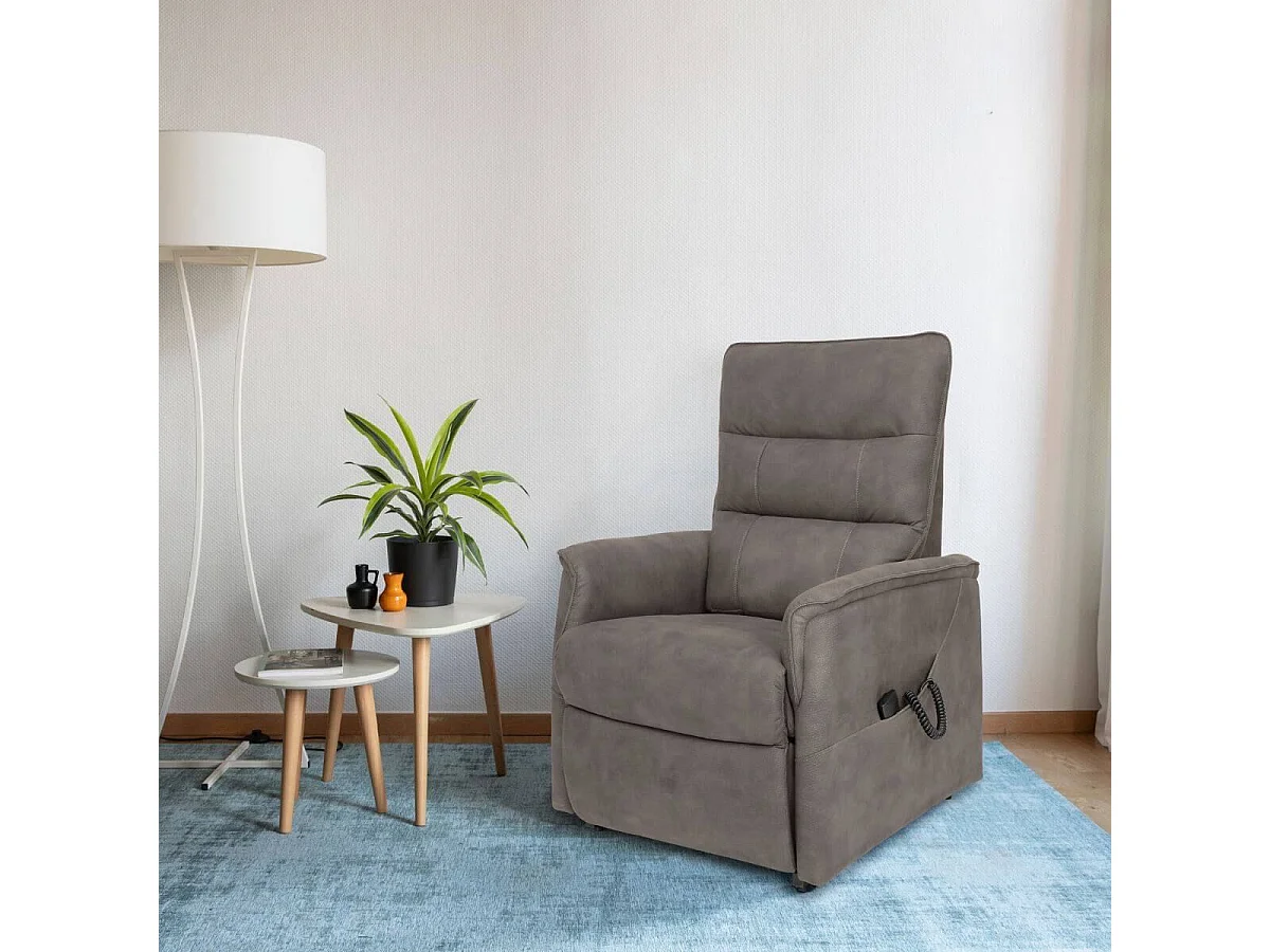 Fauteuil modèle S relax releveur tissu polyester imitation cuir taupe - EVENN