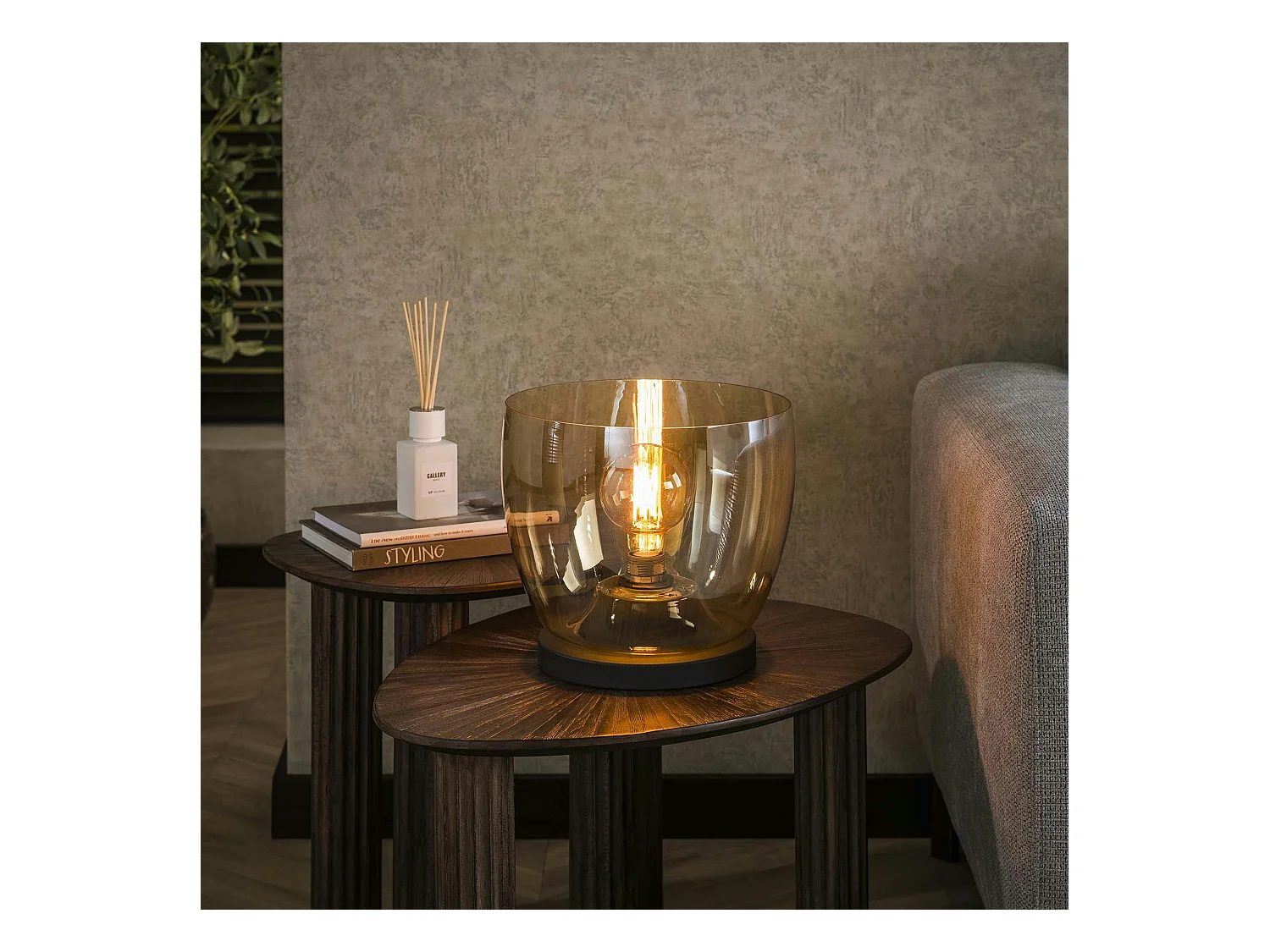 Lampe de salon moderne avec vasque en verre ambré 27 cm NIAGARA