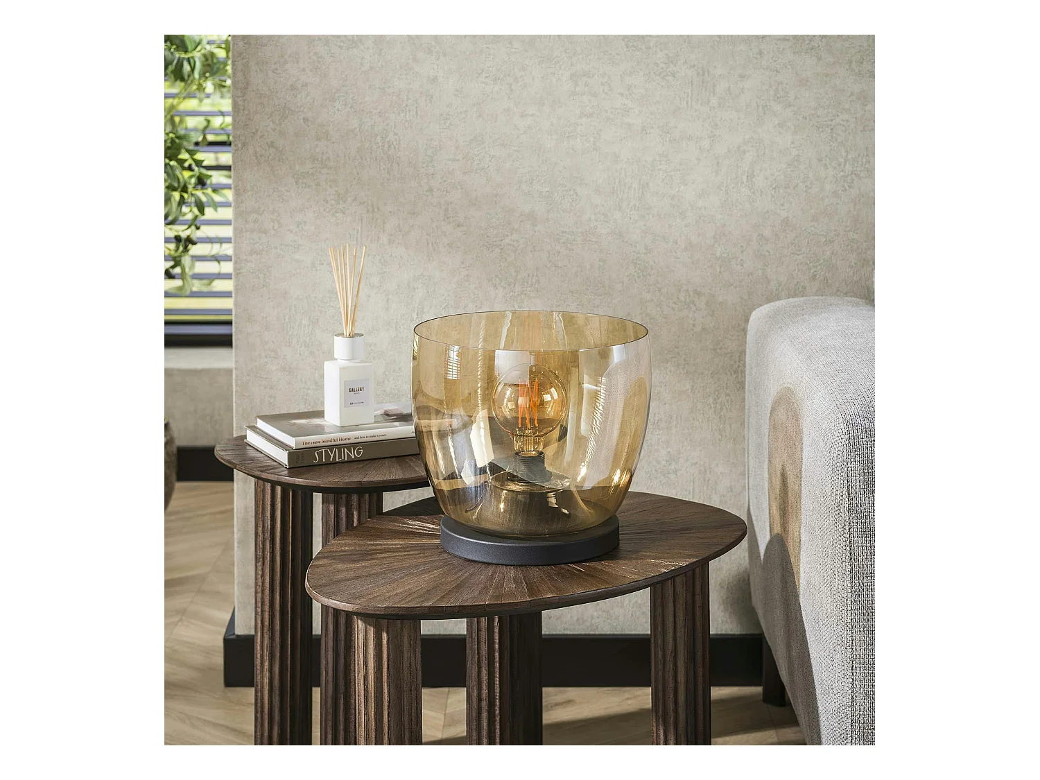 Lampe de salon moderne avec vasque en verre ambré 27 cm NIAGARA