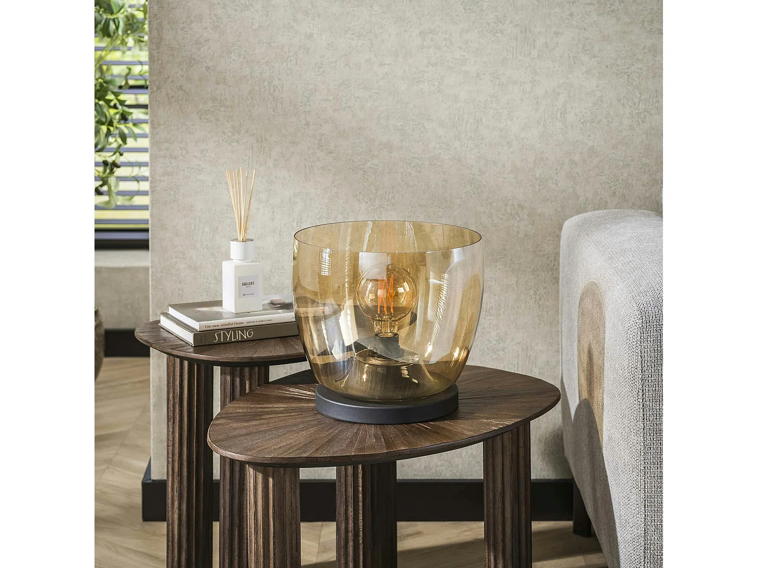 Lampe de salon moderne avec vasque en verre ambré 27 cm NIAGARA