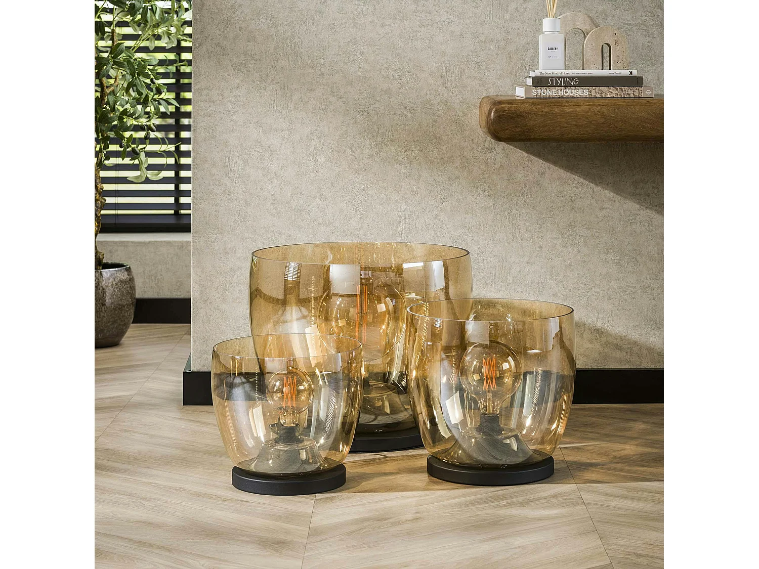 Lampe de salon moderne avec vasque en verre ambré 27 cm NIAGARA