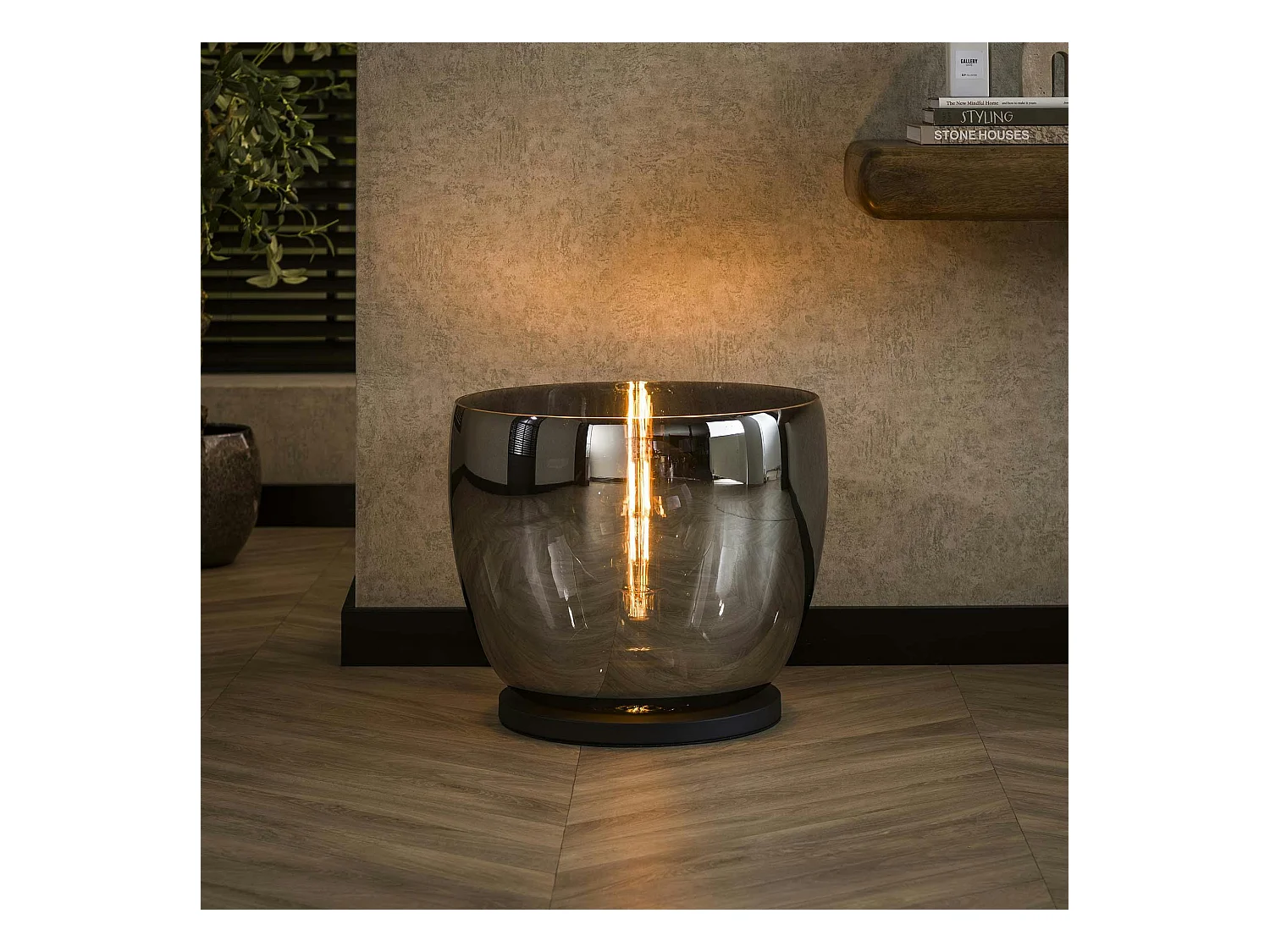 Lampe de salon moderne avec vasque en verre gris fumé 41 cm NIAGARA