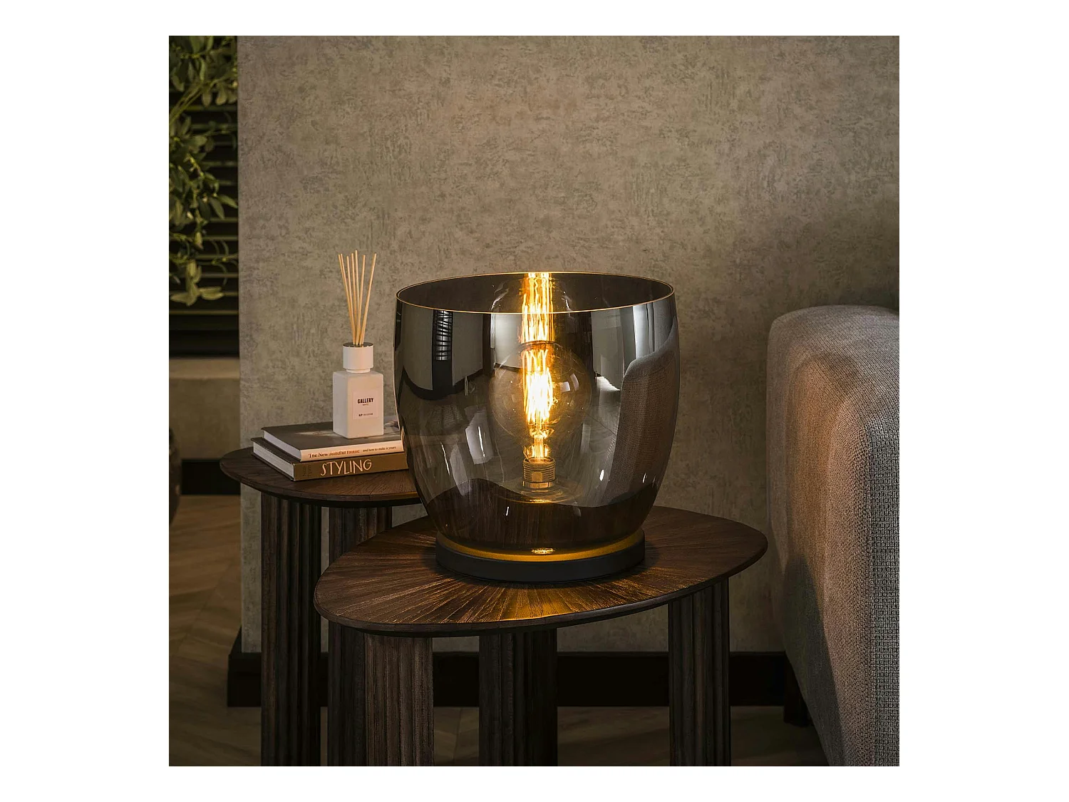 Lampe de salon moderne avec vasque en verre gris fumé 32 cm NIAGARA