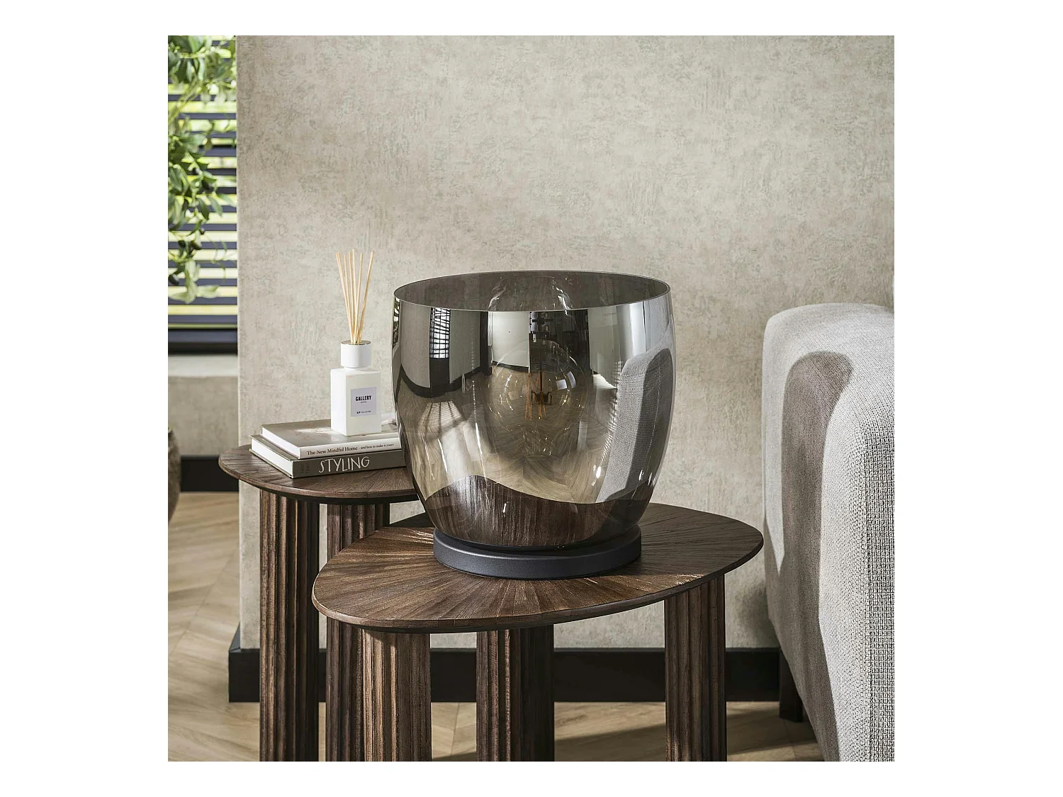 Lampe de salon moderne avec vasque en verre gris fumé 32 cm NIAGARA