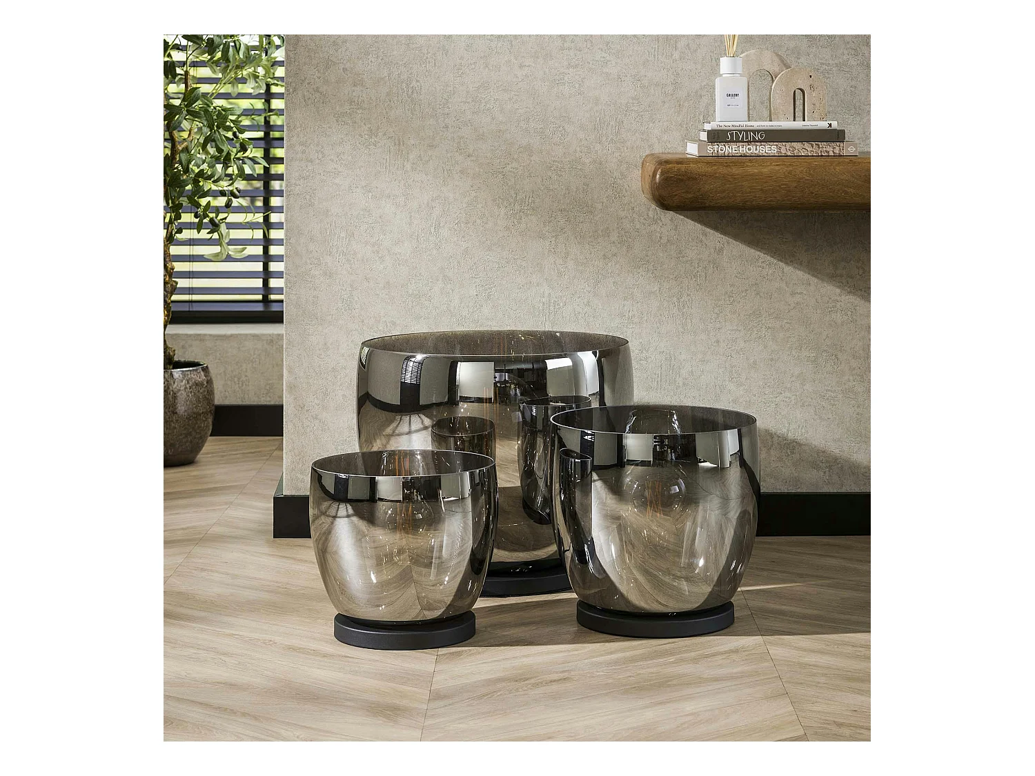 Lampe de salon moderne avec vasque en verre gris fumé 32 cm NIAGARA