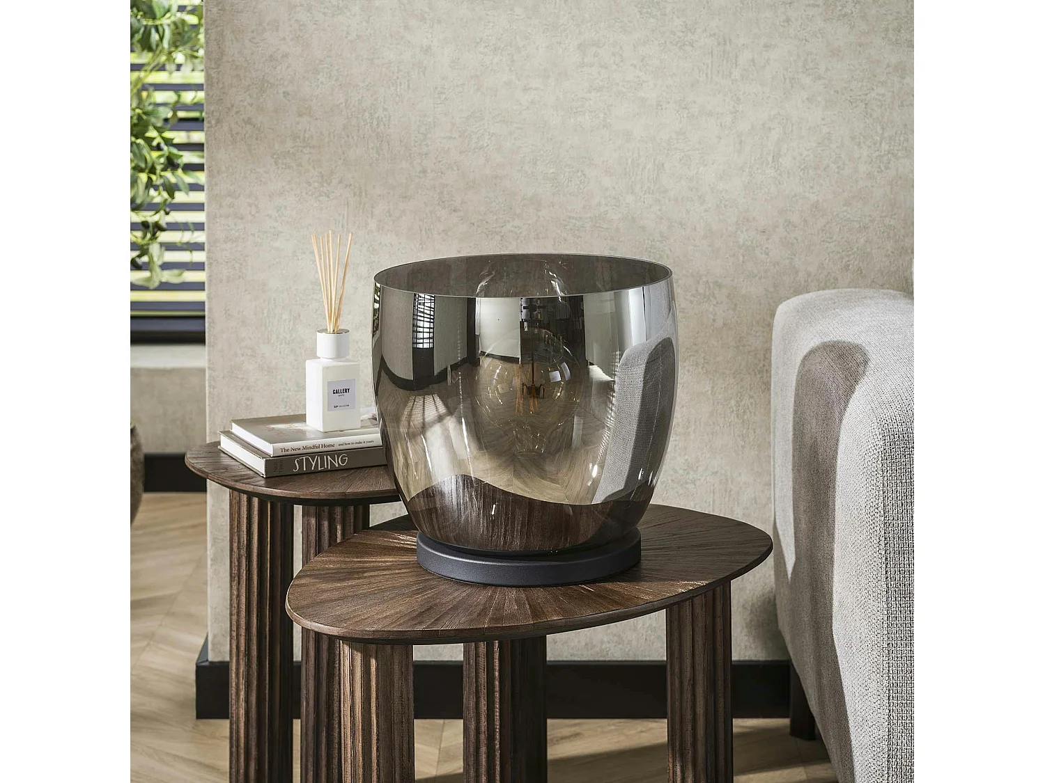 Lampe de salon moderne avec vasque en verre gris fumé 32 cm NIAGARA