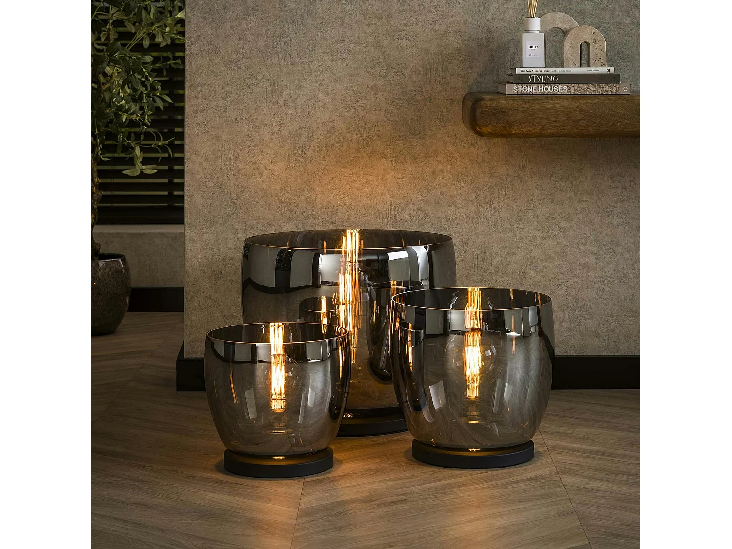 Lampe de salon moderne avec vasque en verre gris fumé 32 cm NIAGARA