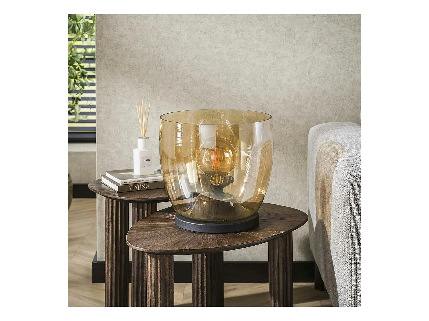 Lampe de salon moderne avec vasque en verre ambré 32 cm NIAGARA
