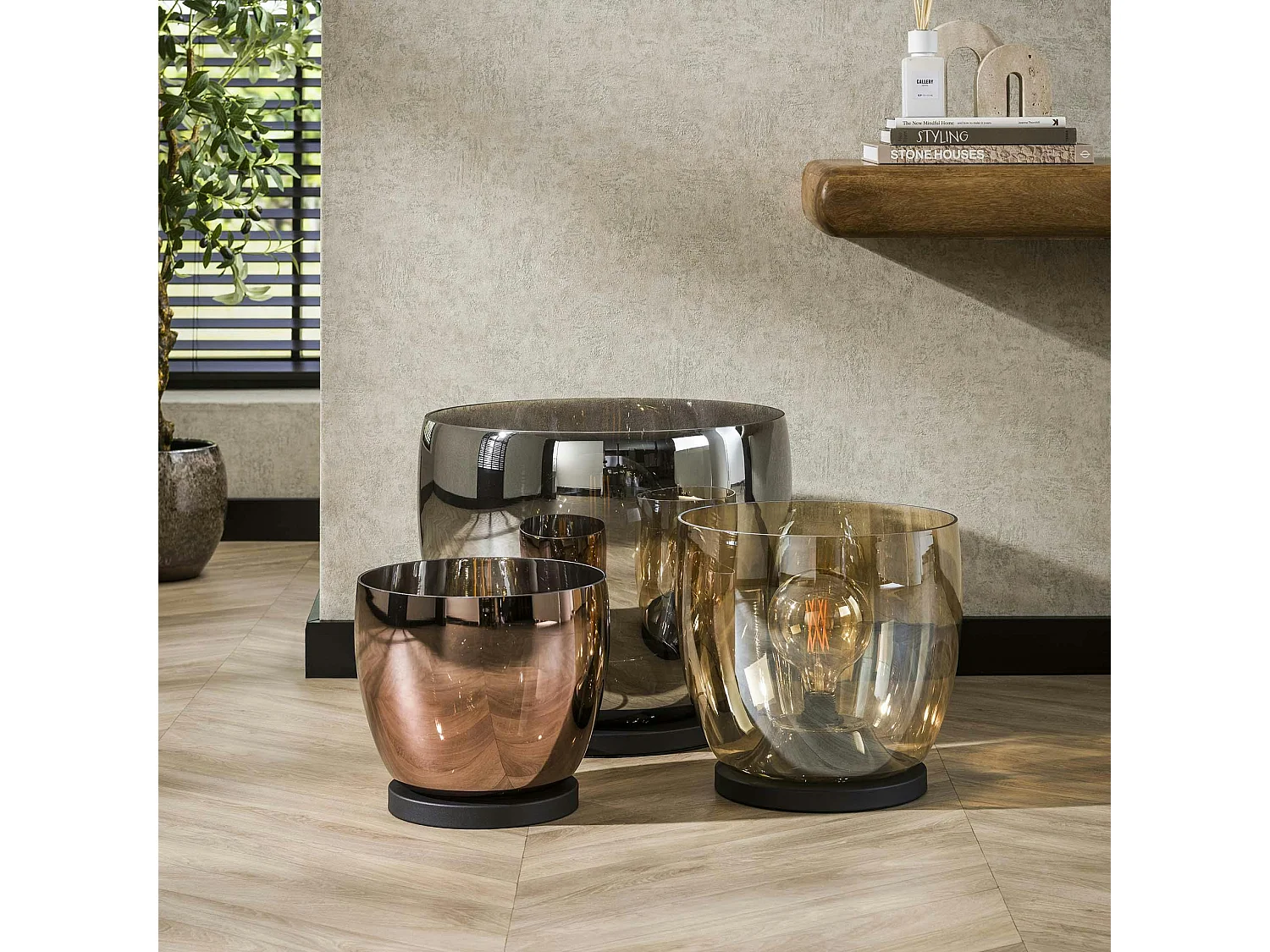 Lampe de salon moderne avec vasque en verre ambré 32 cm NIAGARA